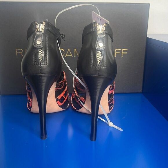 Nib Rebecca Minkoff Black Red Snake Print Lace High Heels Booties 36 / 6 - Picture 4 of 12